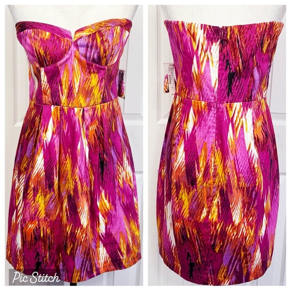 Bisou Bisou Dresses & Skirts - NWT Bisou Bisou Magenta Fuchsia Print Strapless Corset Mini Dress 16